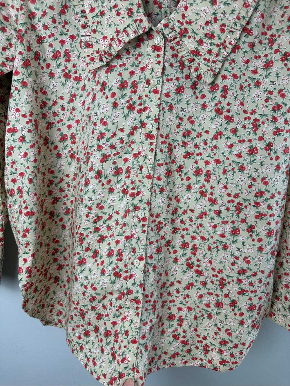English Factory Peter Pan Ruffle Collar Blouse Medium Cotton Long Sleeve Floral - Picture 7 of 16